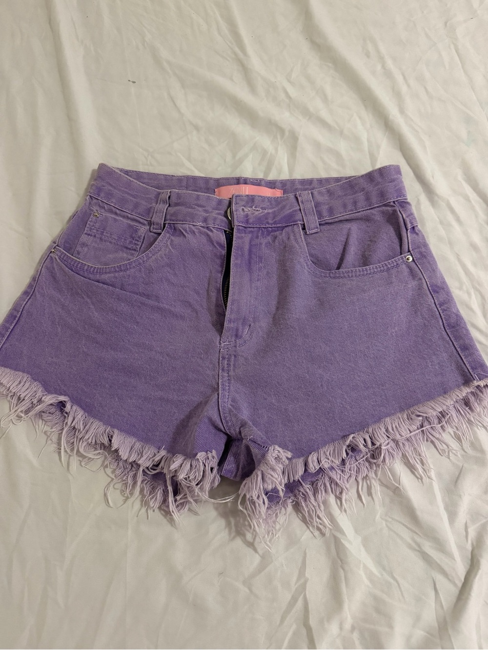 Zena Lavender High-Waist Frayed Hem Denim Shorts